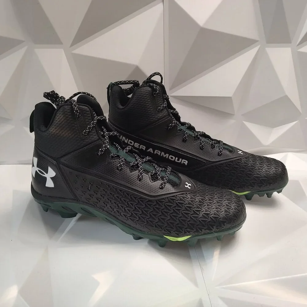 Under Armour Mens Football Cleat 16 Black Green Shoe Lacrosse Spine Hammer - Picture 8 of 11